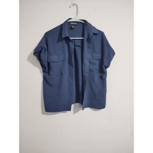 Streetwear Society Womens Navy Blue Short Sleeve Button Down Utility Shirt Small